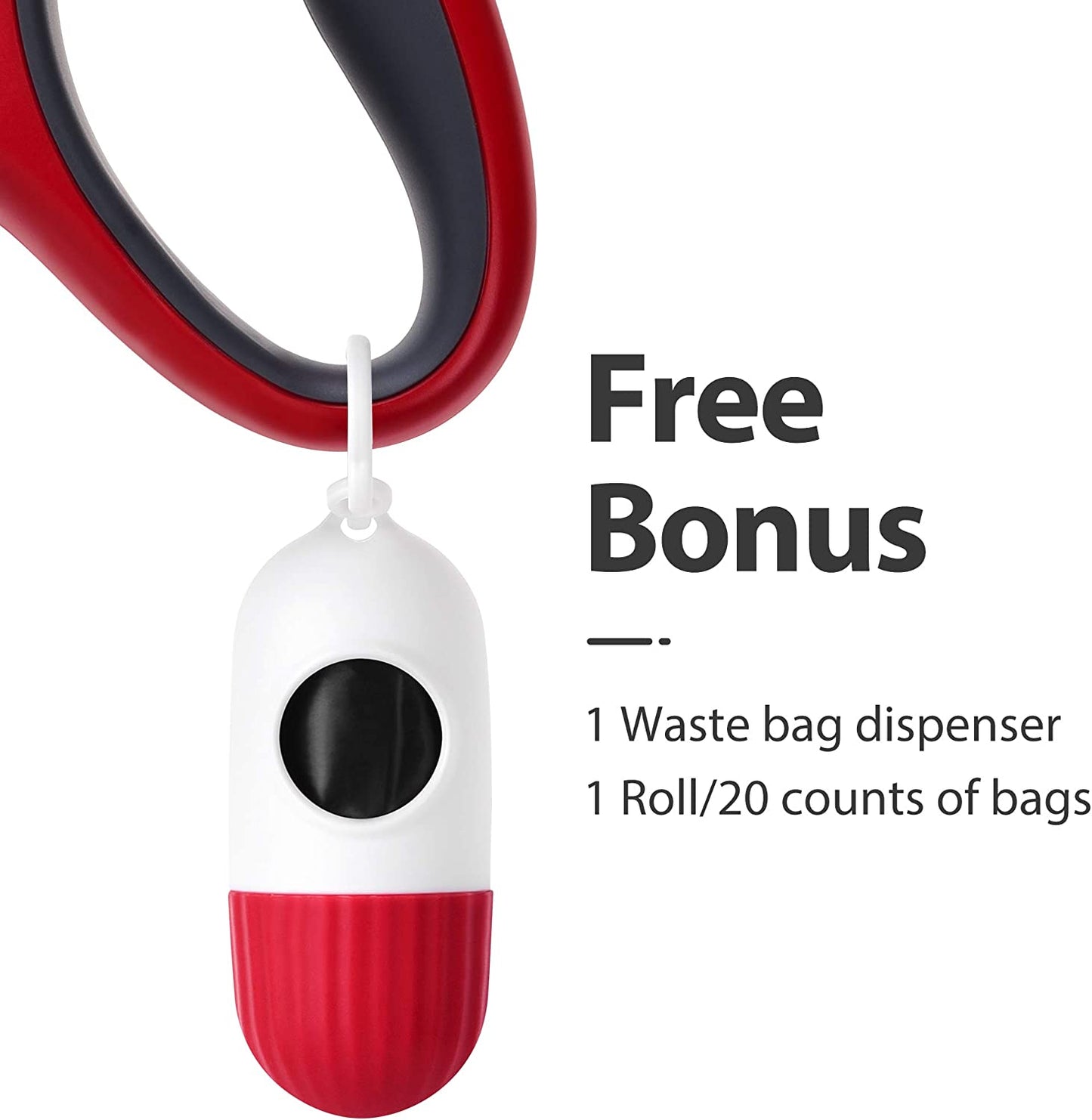 retractable dog leash with dispenser and poop bags, 16 ft pet walking leash for medium dog or cat up to 44 lbs, anti-slip handle, tangle free, reflective nylon tape (m, red)