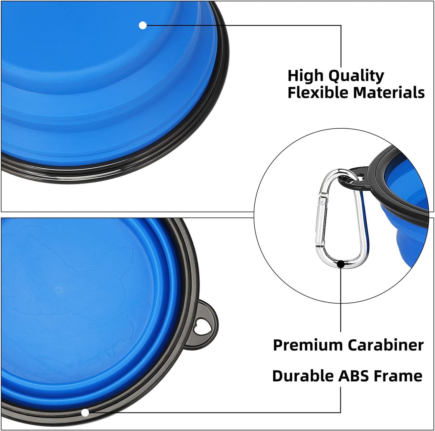 large collapsible dog bowls 2 pack, 34oz foldable dog travel bowl, portable pet water food bowl with clasp, pet cat feeding cup dish for traveling, walking, hiking (blue+green)