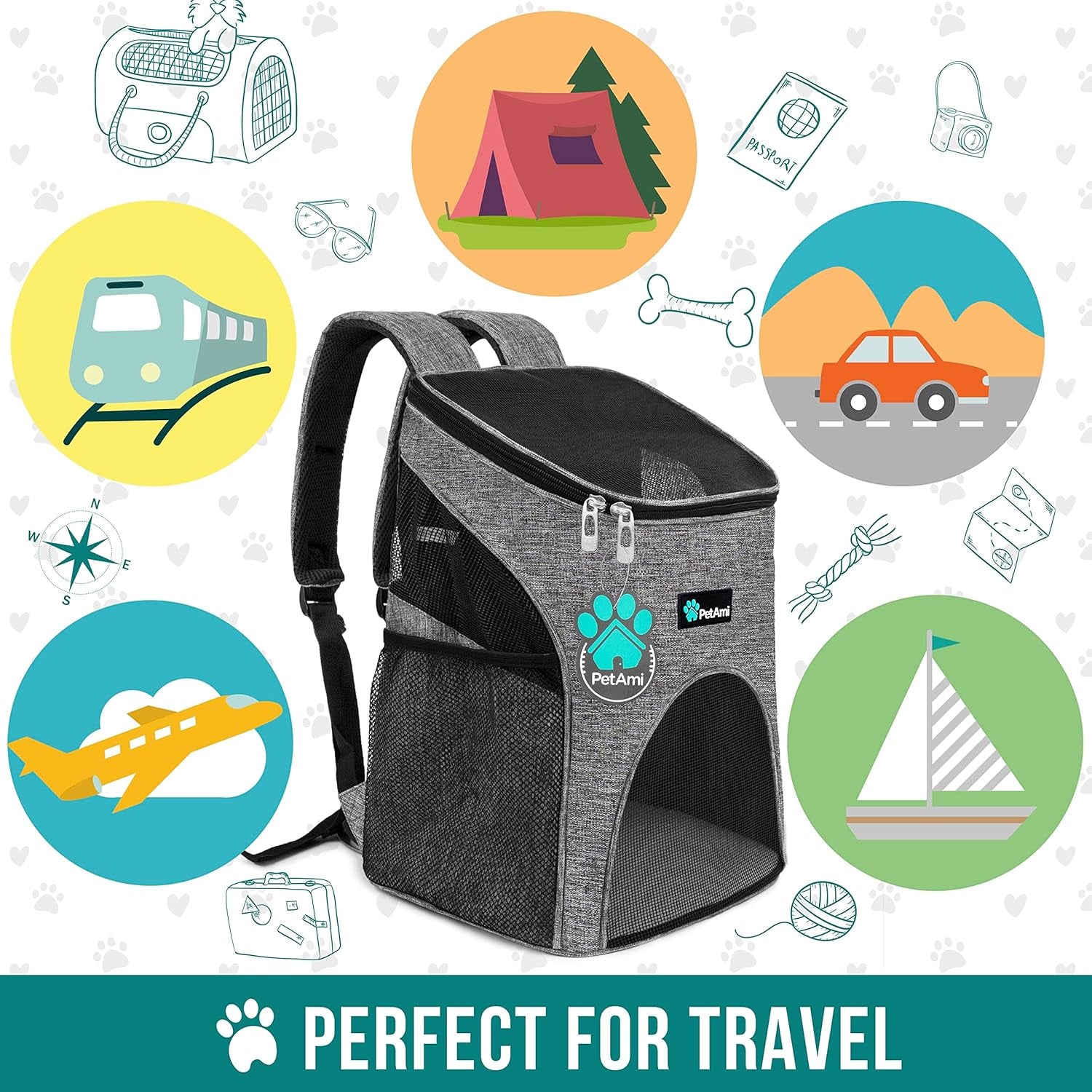 Cat Backpack Carrier, Airline Approved Pet Carrier Backpack for Small Dogs and Large Cats, Soft Sided Collapsible Ventilated with Sherpa Bed for Hiking Travel, Max 18 Lbs, Heather Gray