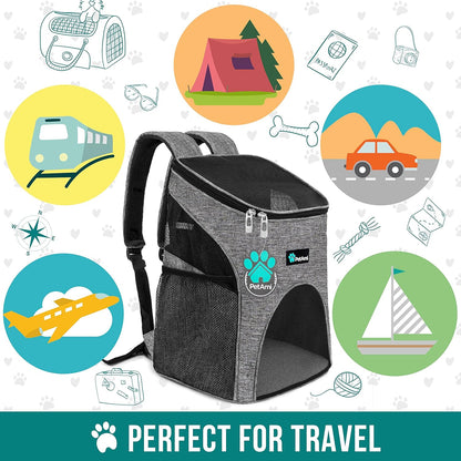 Cat Backpack Carrier, Airline Approved Pet Carrier Backpack for Small Dogs and Large Cats, Soft Sided Collapsible Ventilated with Sherpa Bed for Hiking Travel, Max 18 Lbs, Heather Gray
