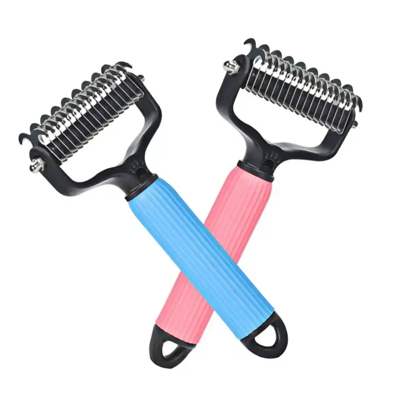 pet grooming tool, universal detangling comb for dogs, stainless steel double-sided design, effective shedding removal & matted hair tamer, practical daily dog coat maintenance supplies.