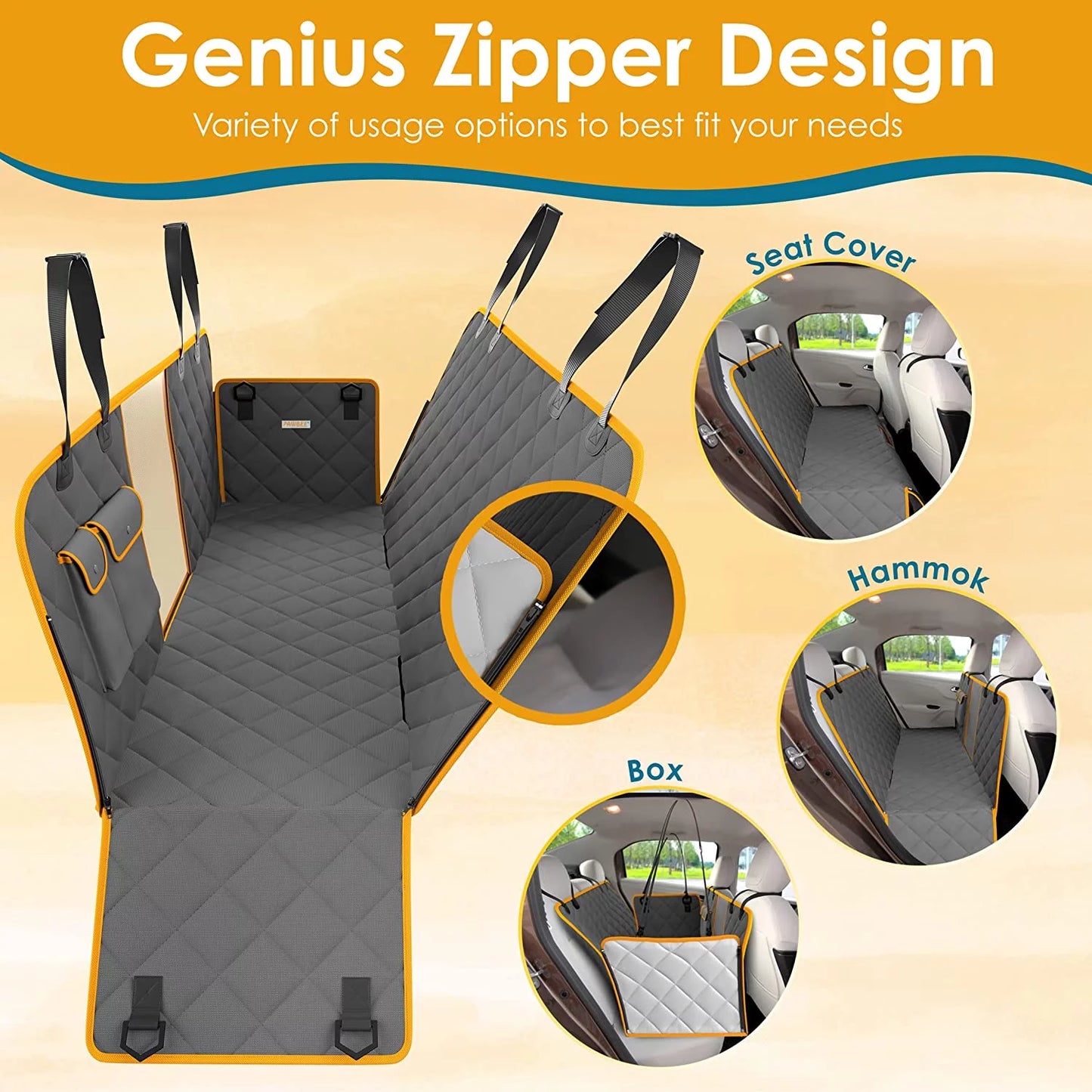 dog car seat cover, waterproof & nonslip back seat hammock with mesh window & seat belt