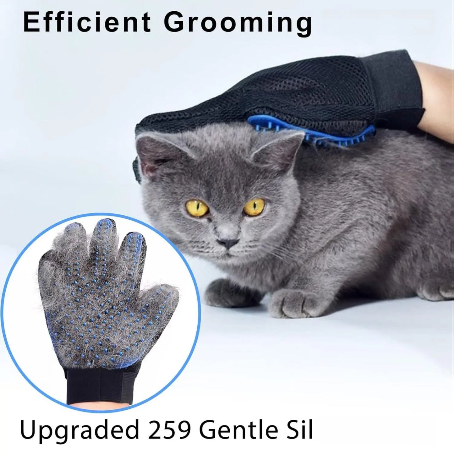 universal 1-size cat grooming glove brush - 259 silicone tips, gentle grooming pet hair remover tool for dogs & cats, eco-friendly, high efficiency, breathable mesh design, adjustable wrist strap, machine washable, one size, reptiles