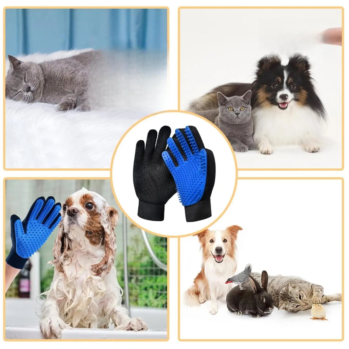 universal 1-size cat grooming glove brush - 259 silicone tips, gentle grooming pet hair remover tool for dogs & cats, eco-friendly, high efficiency, breathable mesh design, adjustable wrist strap, machine washable, one size, reptiles