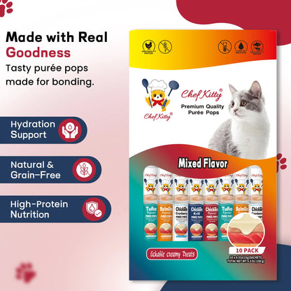 Cat Treats Lickable | Grain-Free Cat Food Toppers, High Protein | Creamy Puree Squeeze Ups with Vitamin E & Taurine, Digestible Formula | 0.5 Oz. Each Tube | 10 Tubes
