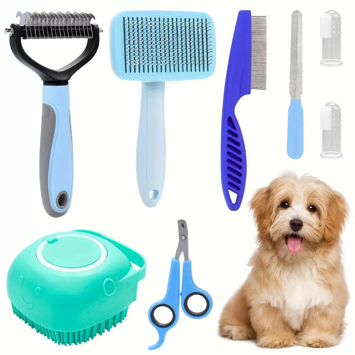 8-piece summer pet grooming tool set – grooming accessories for small-medium dogs & cats, includes beauty/hair care, shedding & oral hygiene supplies, stress-free for indoor use, valentine’s day gift