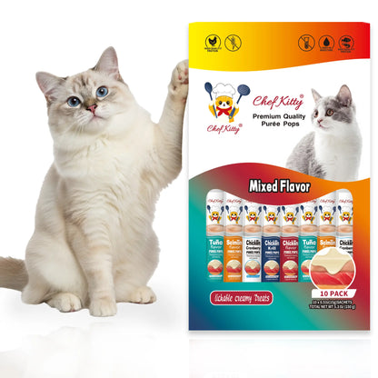 Cat Treats Lickable | Grain-Free Cat Food Toppers, High Protein | Creamy Puree Squeeze Ups with Vitamin E & Taurine, Digestible Formula | 0.5 Oz. Each Tube | 10 Tubes