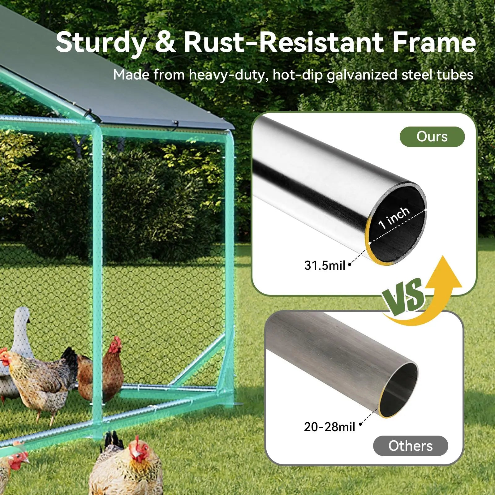 Chicken Coop Metal Large Cover Wire，Spire Peak Roof Security Lock Waterproof Outdoor Poultry Enclosure for Yard & Farm Metal Poultry Coop Chicken Cage Enclosed Enclosed Poultry Hutch