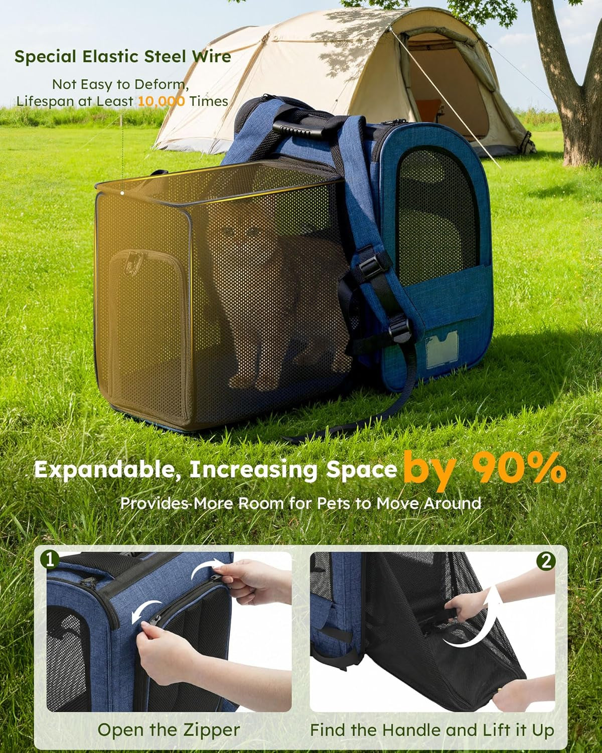 cat carrier backpack expandable, cat backpack with breathable window | durable oxford cloth, lockable zipper,use for pet under 11 lbs to travel