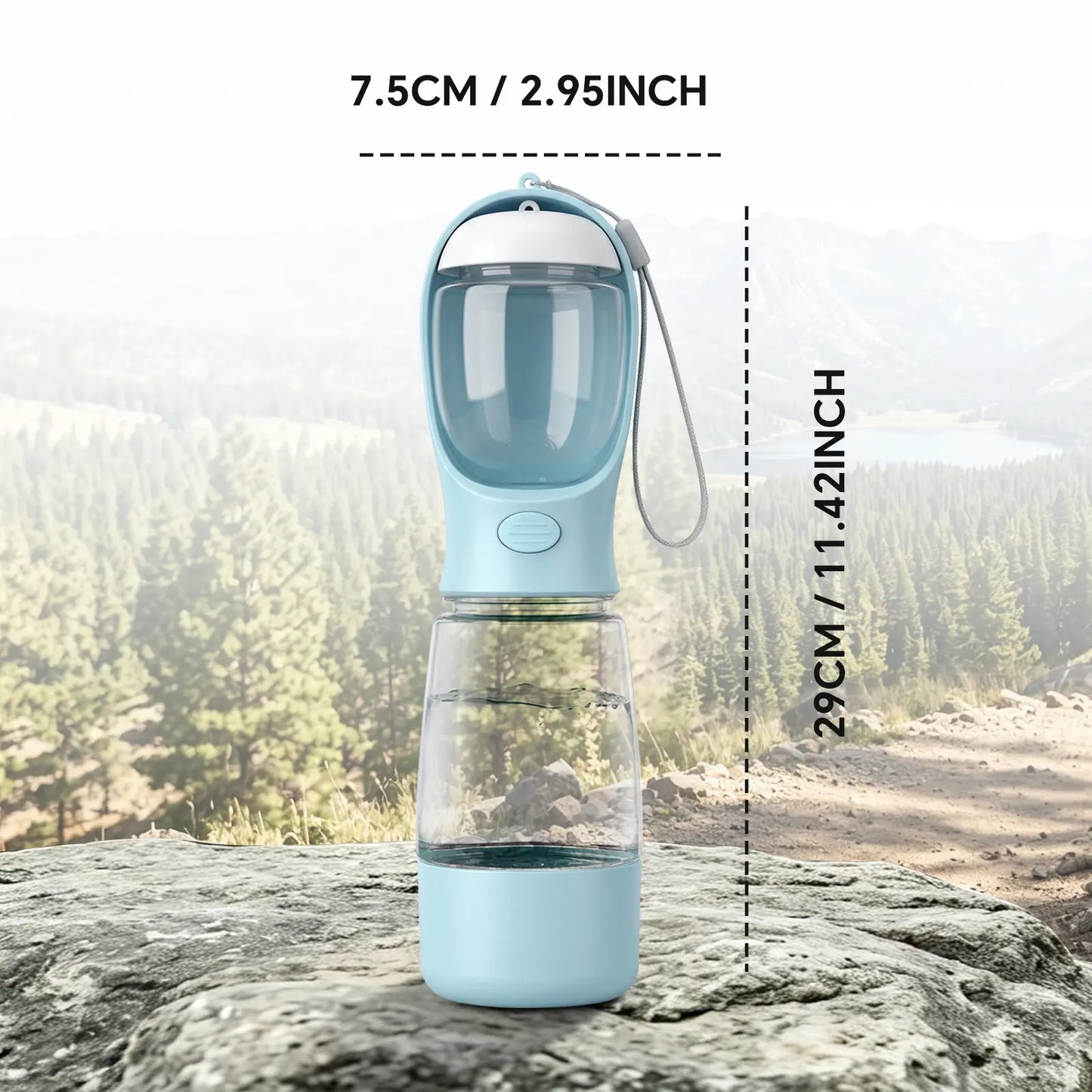 portable 3-in-1 dog water bottle, with 2 rolls waste bags (30 pcs total), food container & built-in poop bag dispenser (29cm x 7.5cm/11.42in x 2.95in) - leak-proof travel dog cup for walking, hiking, with 2 rolls waste bags (30 pcs total)