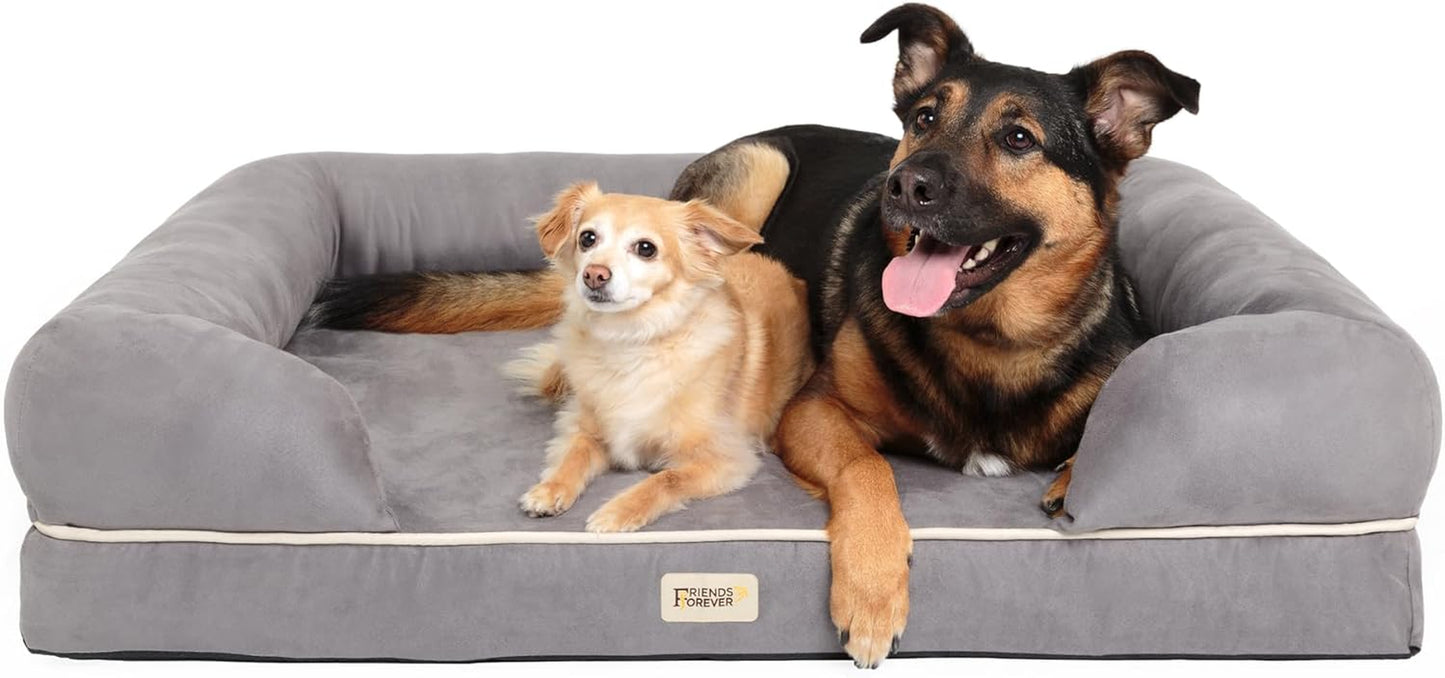 orthopedic dog bed, memory foam pet sofa, calming dog couch, water resistant pet bed, washable cover, non-slip bottom, chester, grey, 50" x 40" x 13"