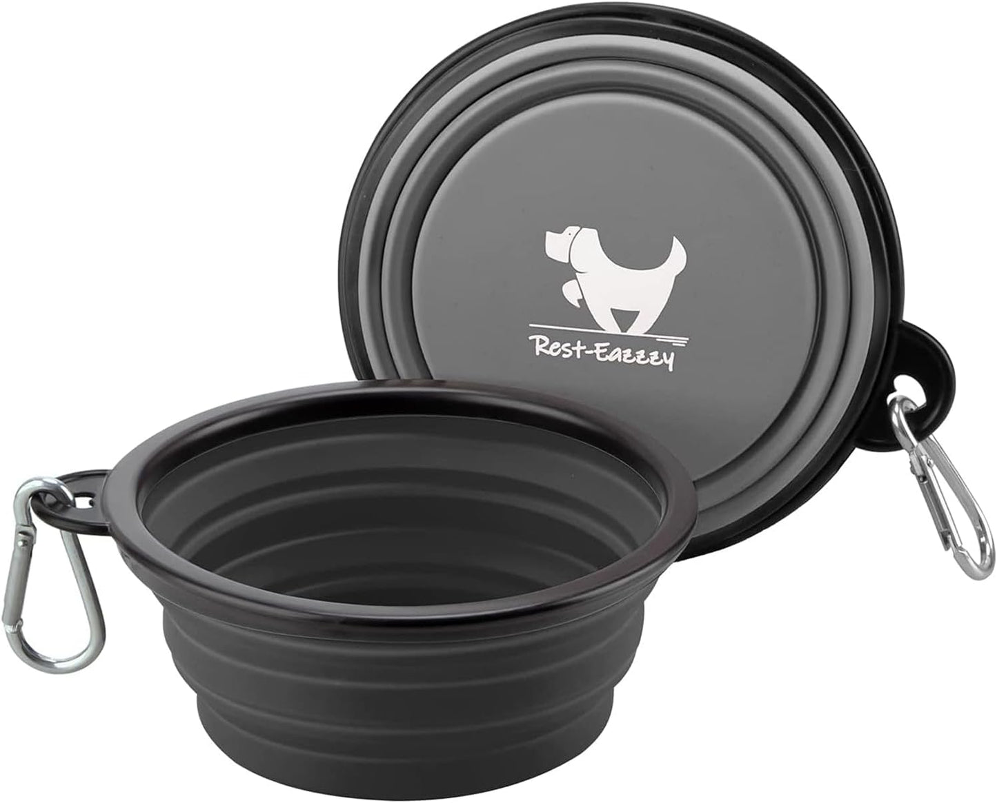 collapsible dog bowls for travel, 2-pack dog portable water bowl for dogs cats pet foldable feeding watering dish for traveling camping with carabiners, bpa free (black+grey, medium)