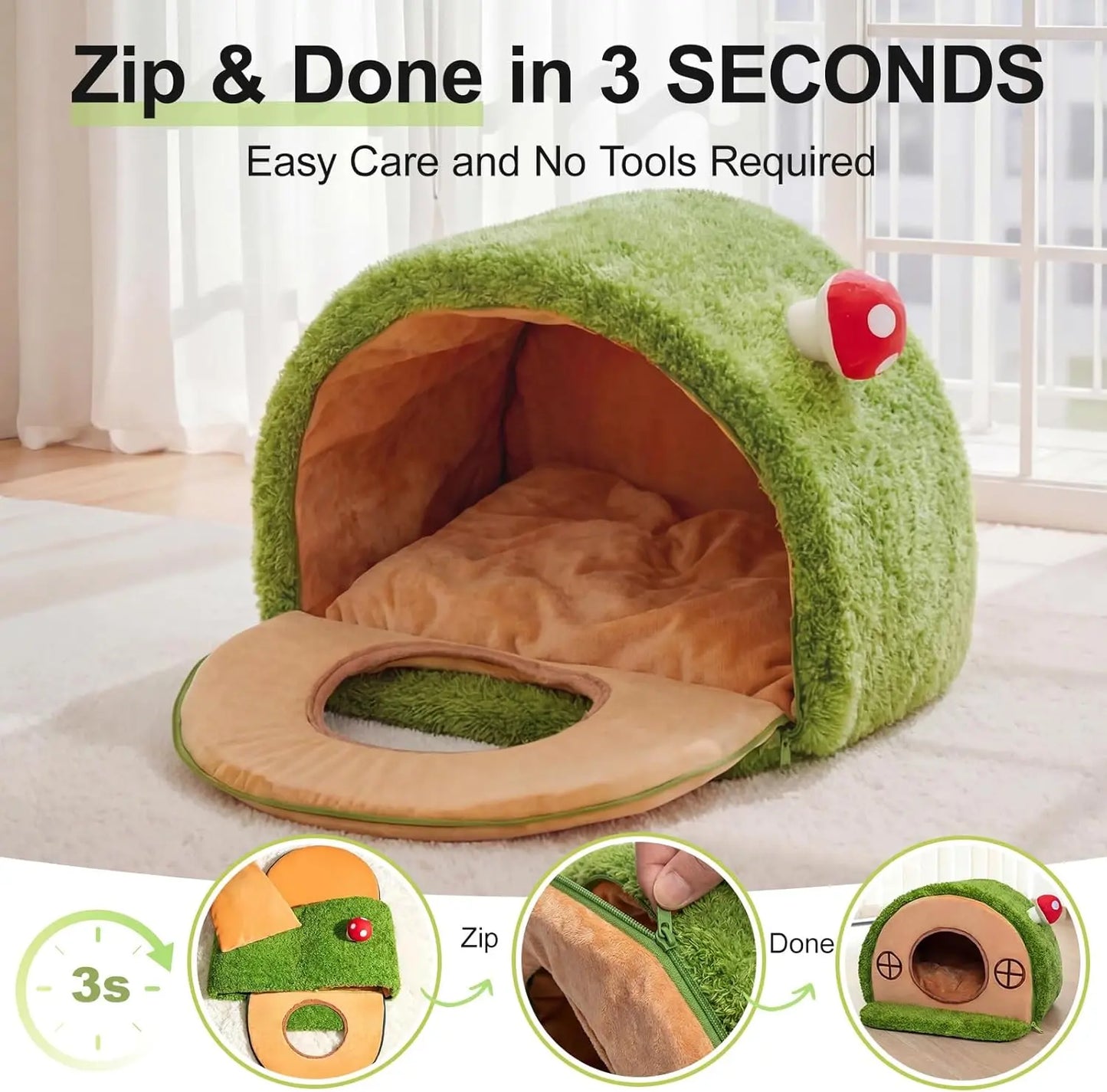 crystal velvet tree hole cat bed for indoor cats - enclosed whimsical hideaway nest tent, removable washable cushion, anti-slip bottom for kittens