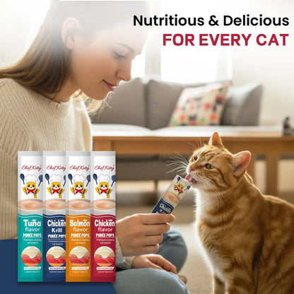 Cat Treats Lickable | Grain-Free Cat Food Toppers, High Protein | Creamy Puree Squeeze Ups with Vitamin E & Taurine, Digestible Formula | 0.5 Oz. Each Tube | 10 Tubes