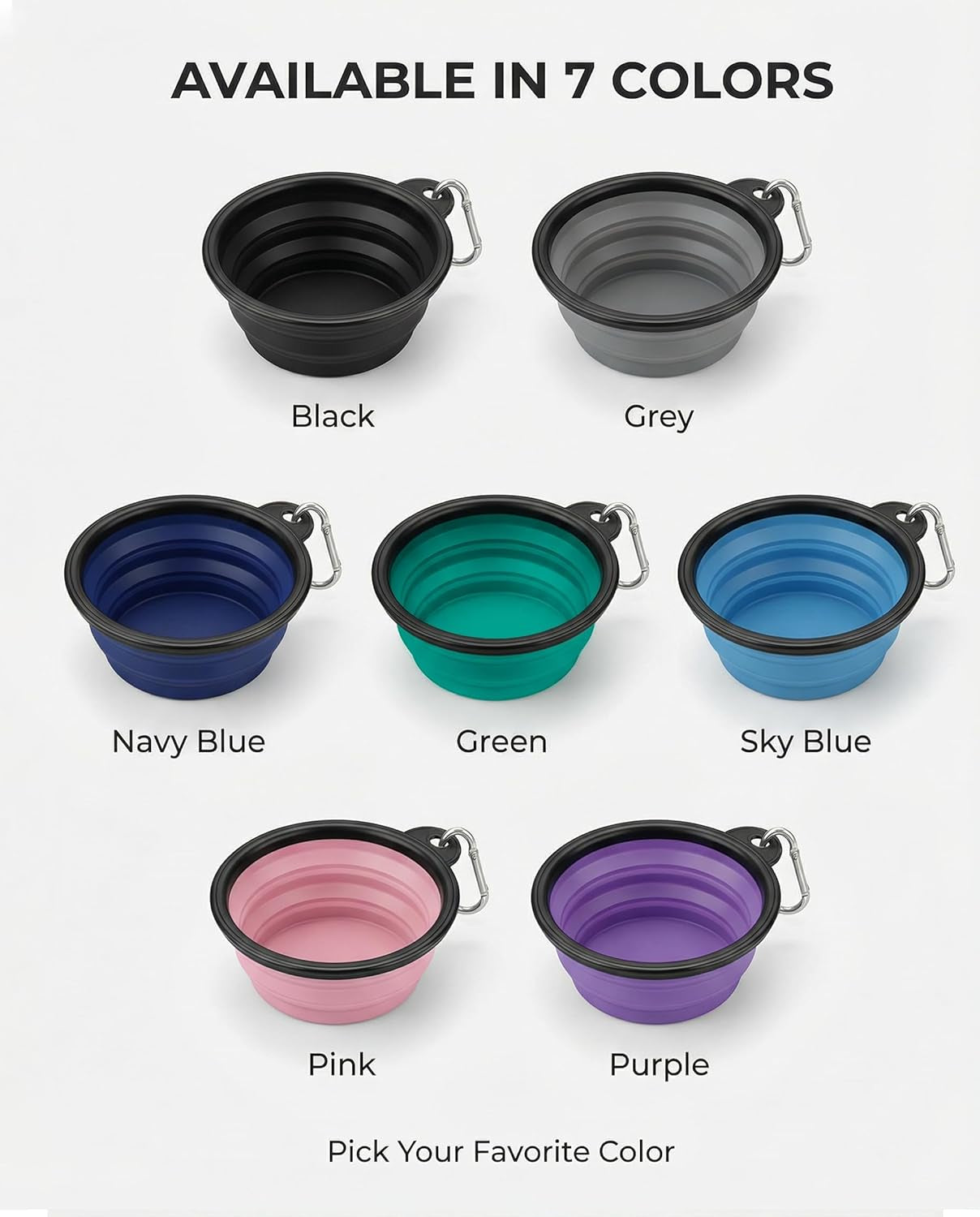 collapsible dog bowls for travel, 2-pack dog portable water bowl for dogs cats pet foldable feeding watering dish for traveling camping with carabiners, bpa free (black+grey, medium)