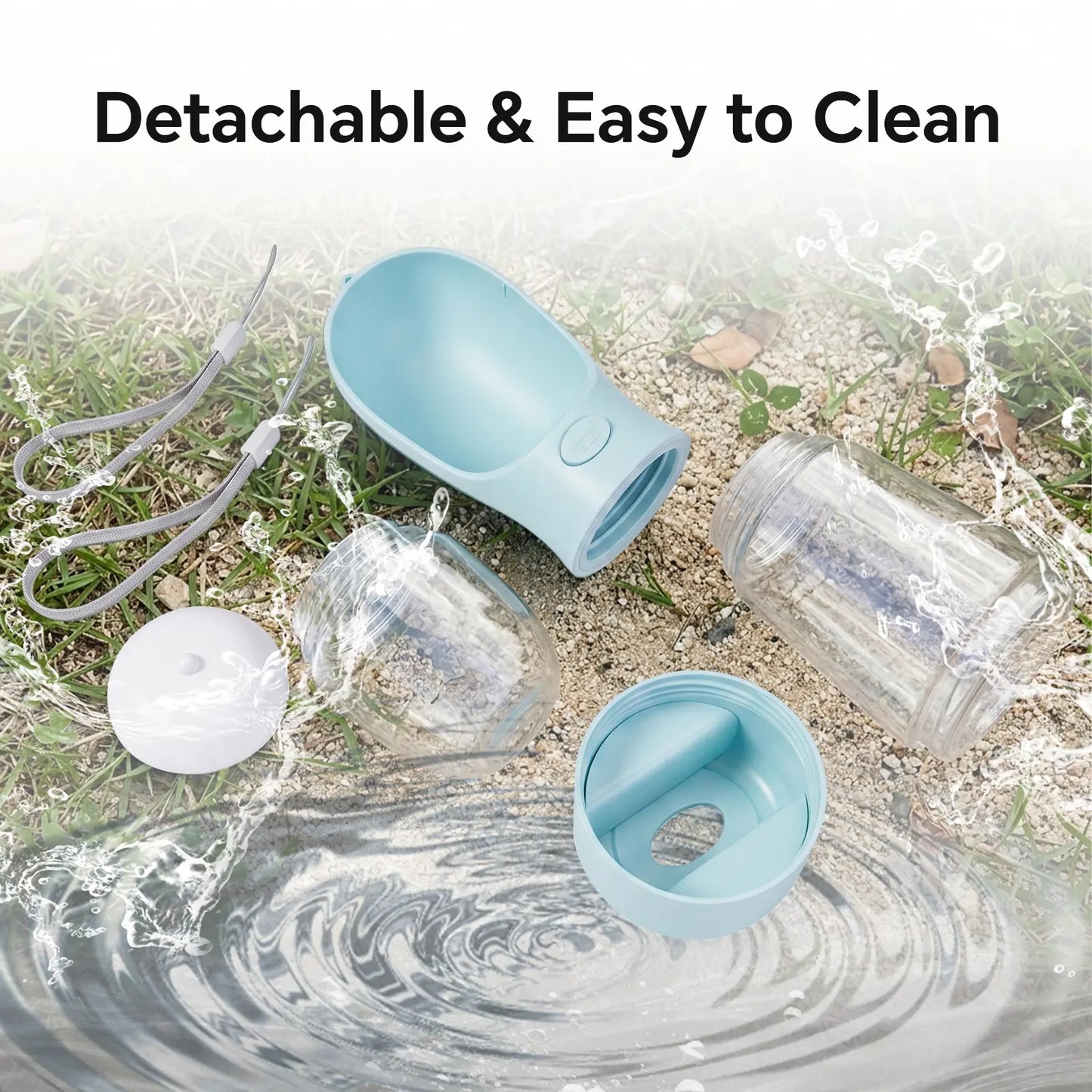 portable 3-in-1 dog water bottle, with 2 rolls waste bags (30 pcs total), food container & built-in poop bag dispenser (29cm x 7.5cm/11.42in x 2.95in) - leak-proof travel dog cup for walking, hiking, with 2 rolls waste bags (30 pcs total)