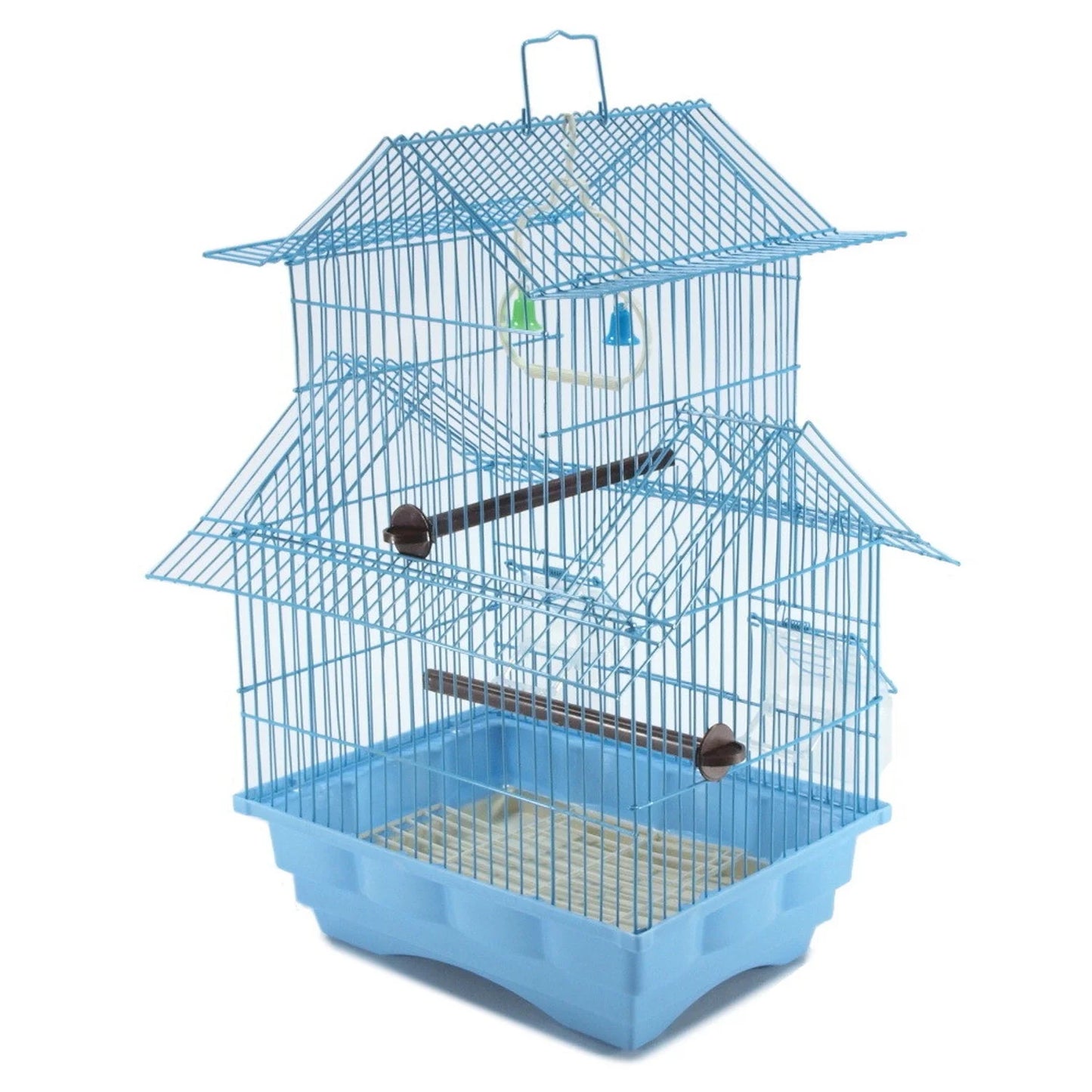 blue 18-inch medium parakeet wire bird cage for 1 or 2 birds perfect bird travel cage and hanging bird house