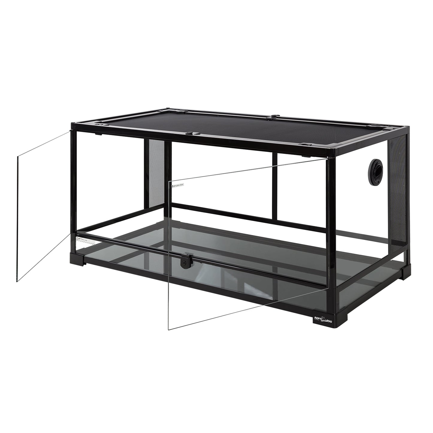 repti-zoo reptile glass terrarium, double hinge door with screen ventilation reptile 36" x 18" x 18", black