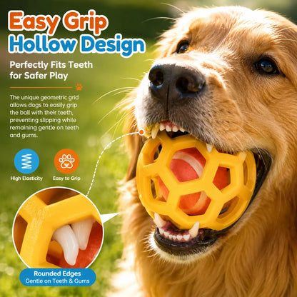 3 Pack Soft TPR Hollow Dog Toy Balls with Built-In Tennis Ball, Floating Interactive Fetch Chew Toy for Dental Cleaning, Suitable for Small Medium Large Dogs Indoor Outdoor Pool Play Indoor Training Ball