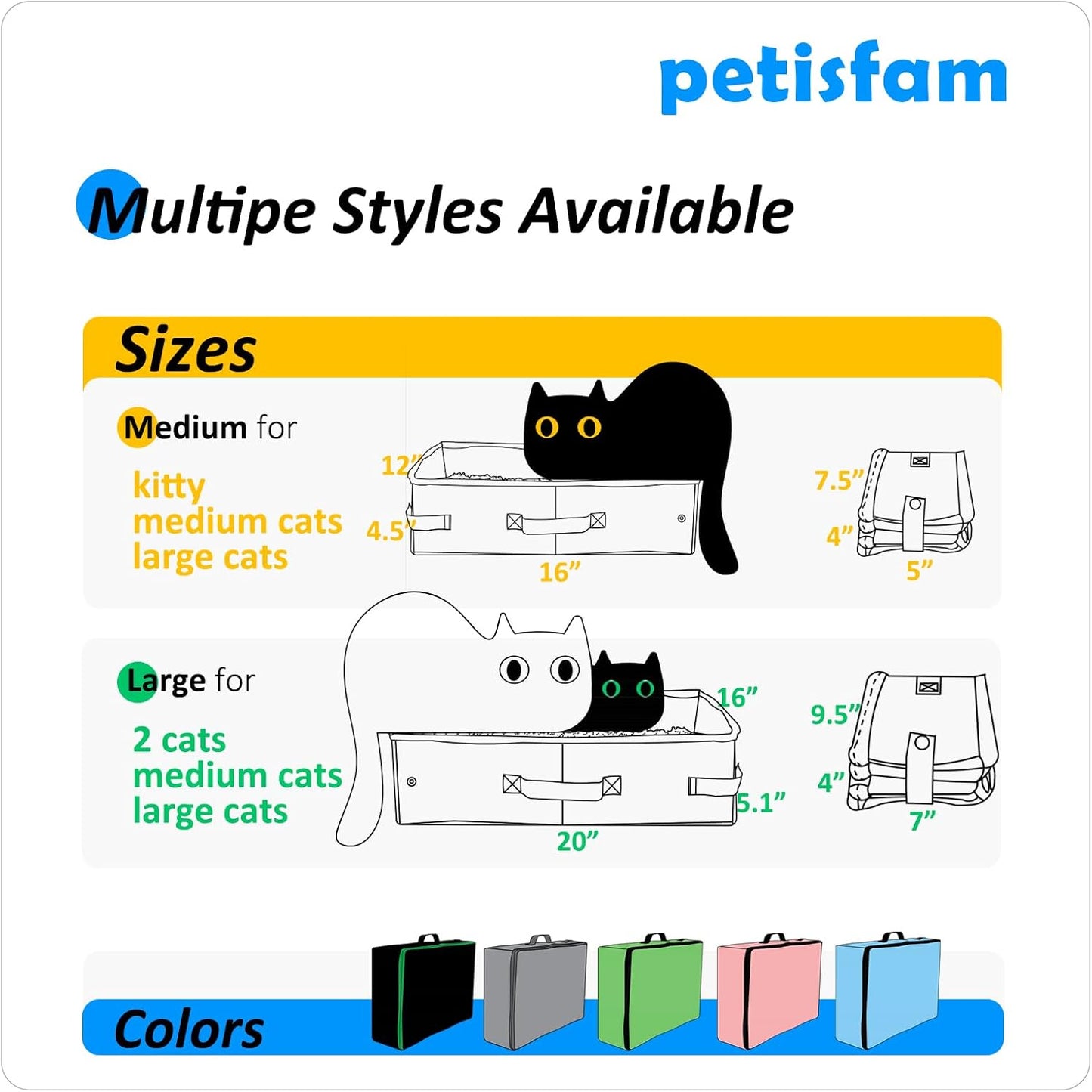 portable cat travel litter box with zipped lid | keep everything contained, no-messes, lightweight, for car, air travel and hotel stay
