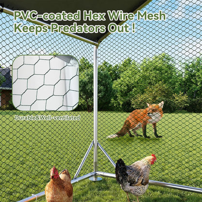 Chicken Coop Metal Large Cover Wire，Spire Peak Roof Security Lock Waterproof Outdoor Poultry Enclosure for Yard & Farm Metal Poultry Coop Chicken Cage Enclosed Enclosed Poultry Hutch