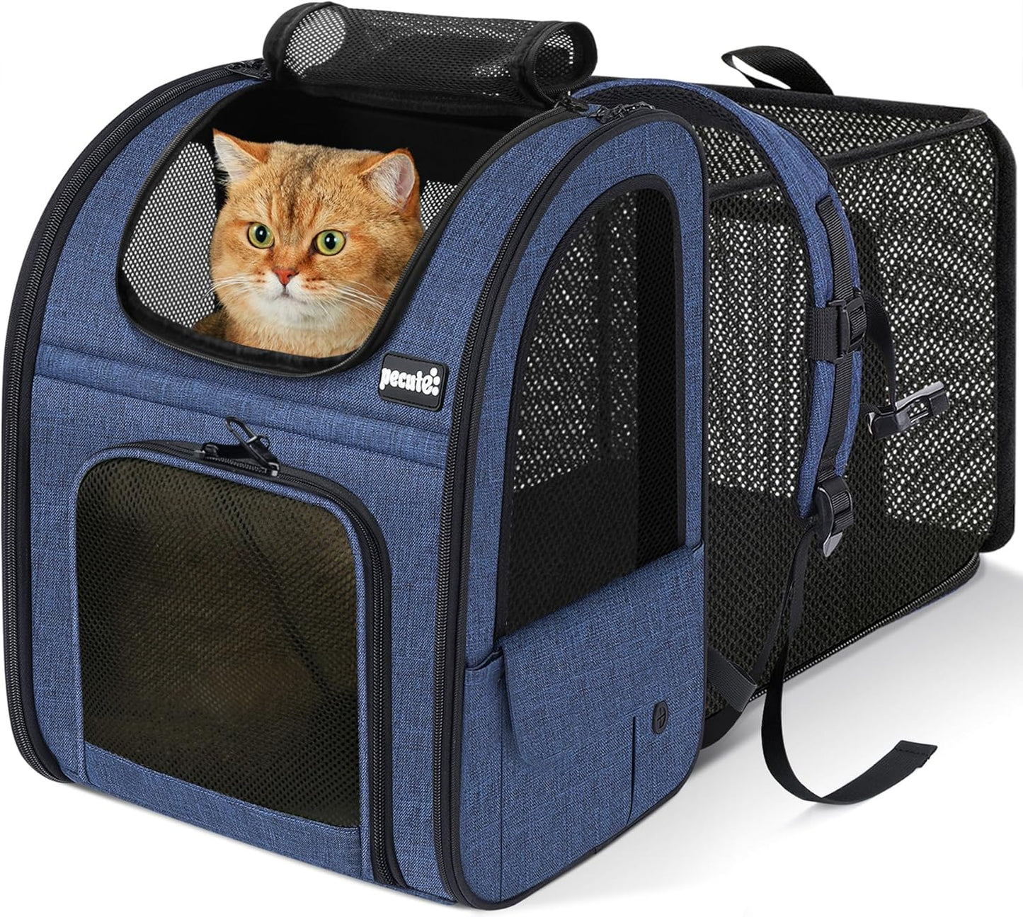cat carrier backpack expandable, cat backpack with breathable window | durable oxford cloth, lockable zipper,use for pet under 11 lbs to travel