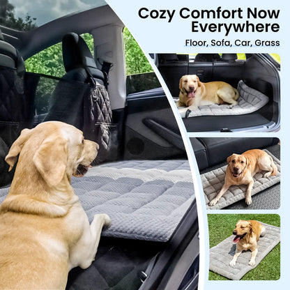 REEVAA Dog Bed Mat for Car Backseat [Extra-Thick & Chew-Resistant], Road Trip Bed to Fully Protect Dog'S Safety, Fits Trucks/Suvs Back Seat Cover Extenders, Grey, 54X24X1.8 Inch