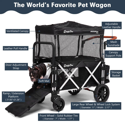 Snagle Paw Stridemate PRO Heavy-Duty Large Dog Stroller Wagon - Foldable, with Phone Holder, Safety Features, Storage Basket - for Senior, Injured & Disabled Pets, Fits 2 Dogs for Outdoor Adventures