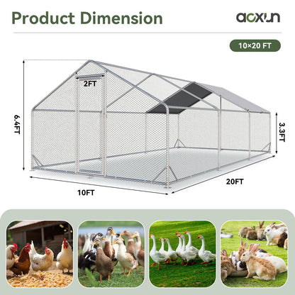Chicken Coop Metal Large Cover Wire，Spire Peak Roof Security Lock Waterproof Outdoor Poultry Enclosure for Yard & Farm Metal Poultry Coop Chicken Cage Enclosed Enclosed Poultry Hutch