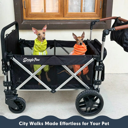 Snagle Paw Stridemate PRO Heavy-Duty Large Dog Stroller Wagon - Foldable, with Phone Holder, Safety Features, Storage Basket - for Senior, Injured & Disabled Pets, Fits 2 Dogs for Outdoor Adventures