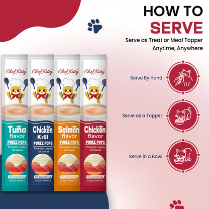 Cat Treats Lickable | Grain-Free Cat Food Toppers, High Protein | Creamy Puree Squeeze Ups with Vitamin E & Taurine, Digestible Formula | 0.5 Oz. Each Tube | 10 Tubes