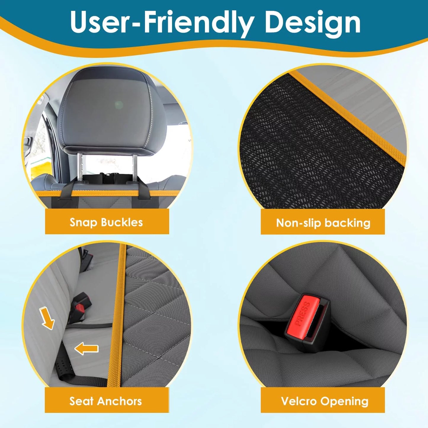 dog car seat cover, waterproof & nonslip back seat hammock with mesh window & seat belt