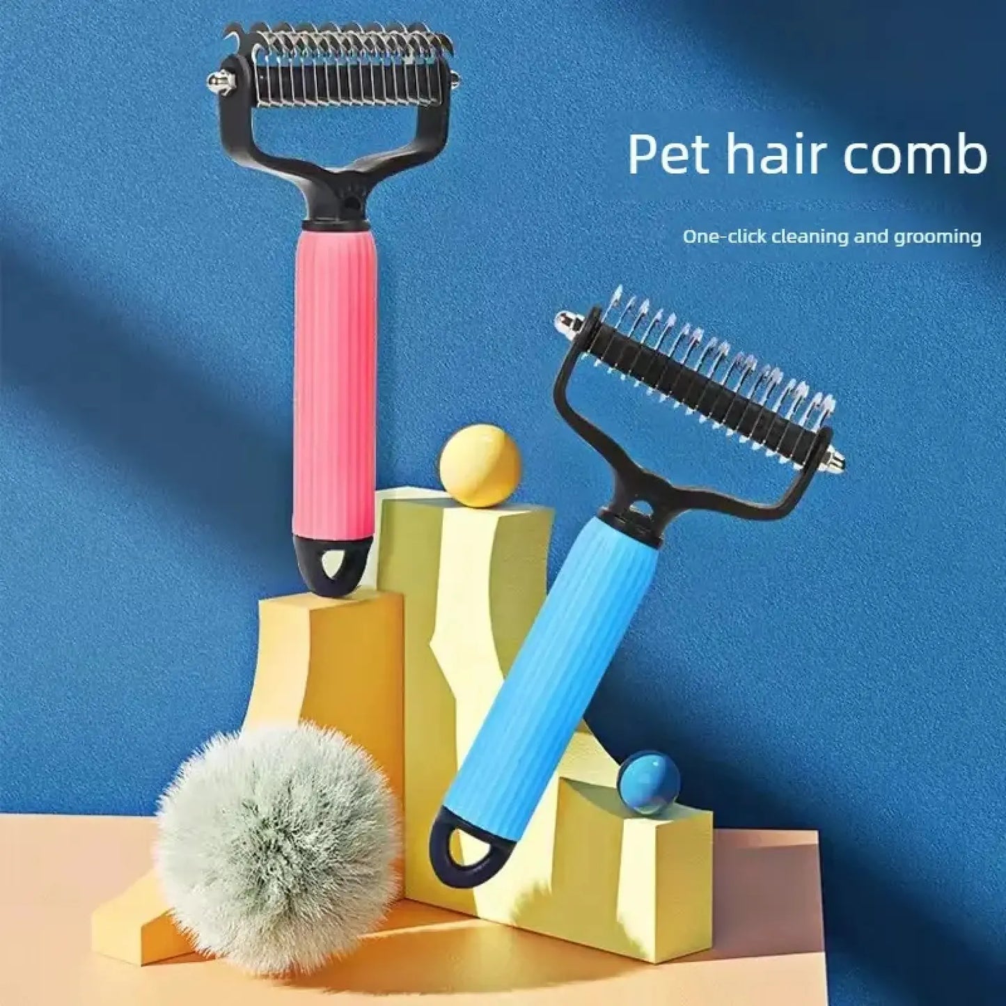 pet grooming tool, universal detangling comb for dogs, stainless steel double-sided design, effective shedding removal & matted hair tamer, practical daily dog coat maintenance supplies.