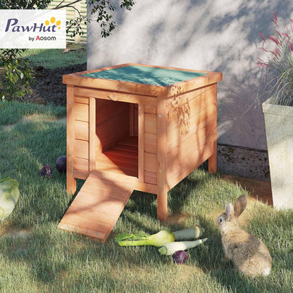 Small Wooden Rabbit Hutch Bunny Cage Guinea Pig Cage Duck House Dog House with Openable & Waterproof Roof, Natural