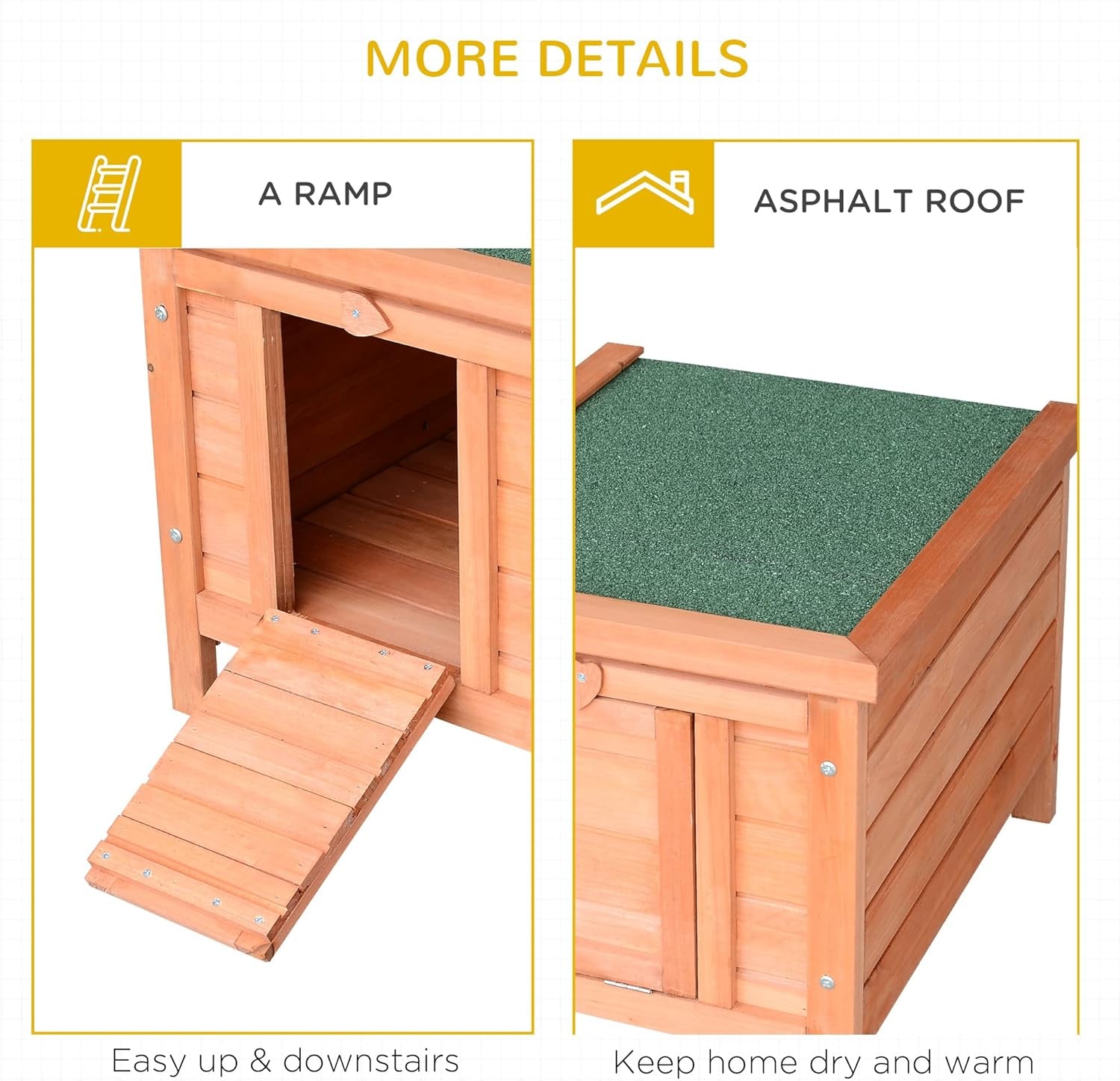 Small Wooden Rabbit Hutch Bunny Cage Guinea Pig Cage Duck House Dog House with Openable & Waterproof Roof, Natural
