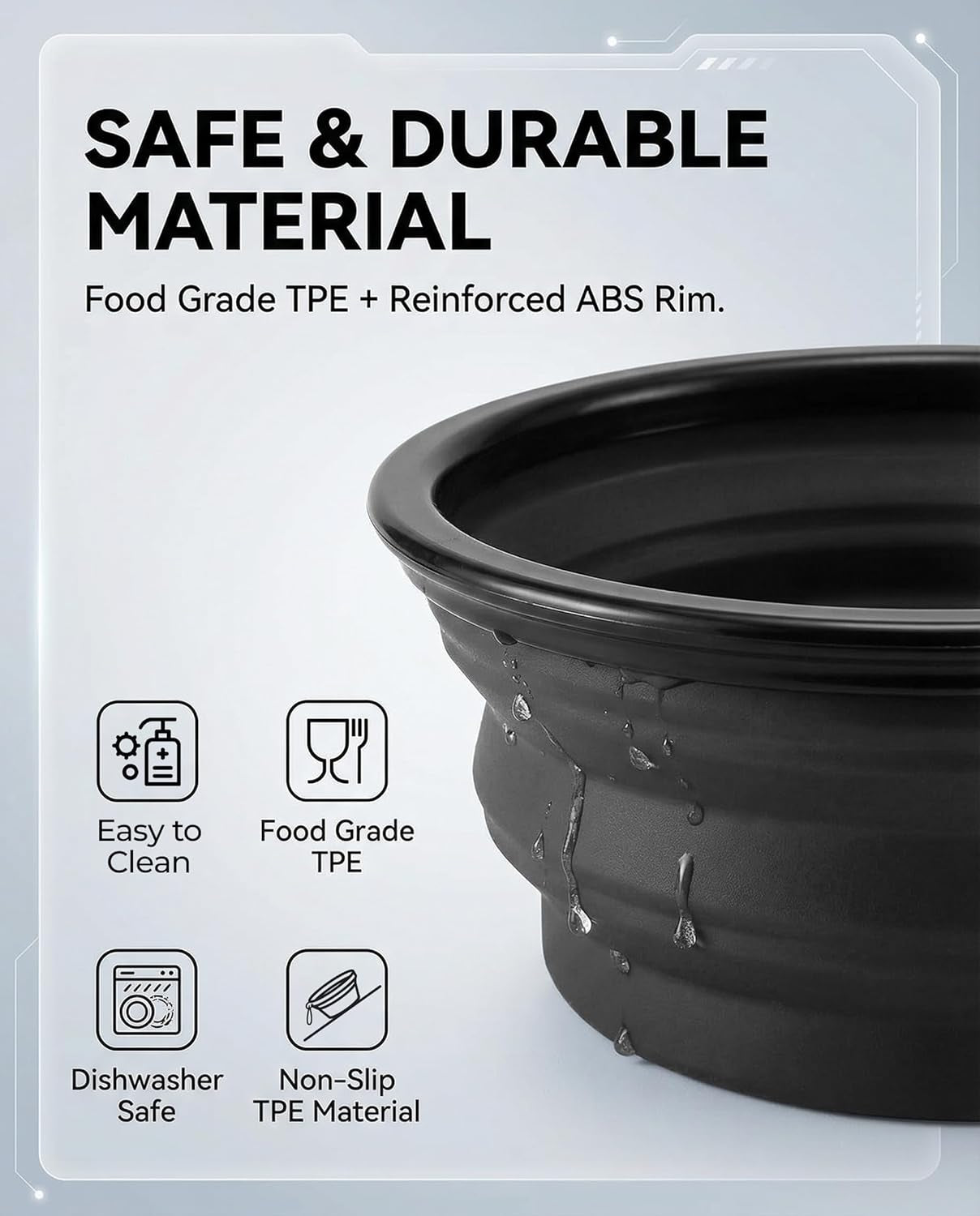 collapsible dog bowls for travel, 2-pack dog portable water bowl for dogs cats pet foldable feeding watering dish for traveling camping with carabiners, bpa free (black+grey, medium)
