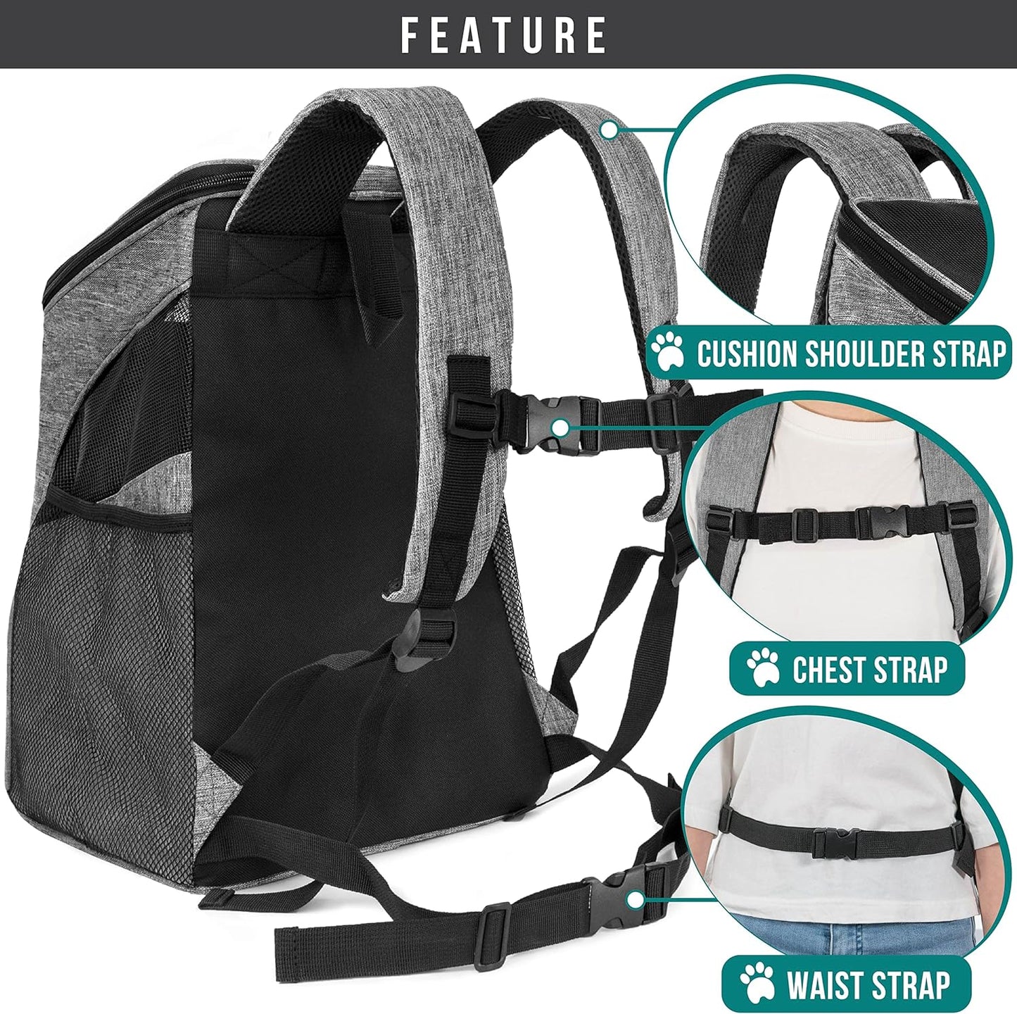 cat backpack carrier, airline approved pet carrier backpack for small dogs and large cats, soft sided collapsible ventilated with sherpa bed for hiking travel, max 18 lbs, heather gray