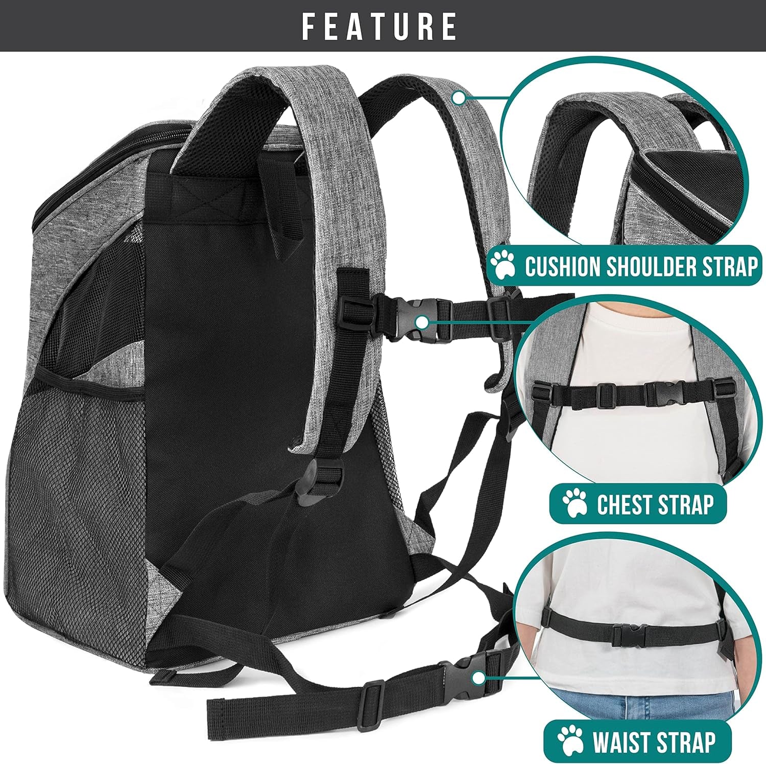 Cat Backpack Carrier, Airline Approved Pet Carrier Backpack for Small Dogs and Large Cats, Soft Sided Collapsible Ventilated with Sherpa Bed for Hiking Travel, Max 18 Lbs, Heather Gray