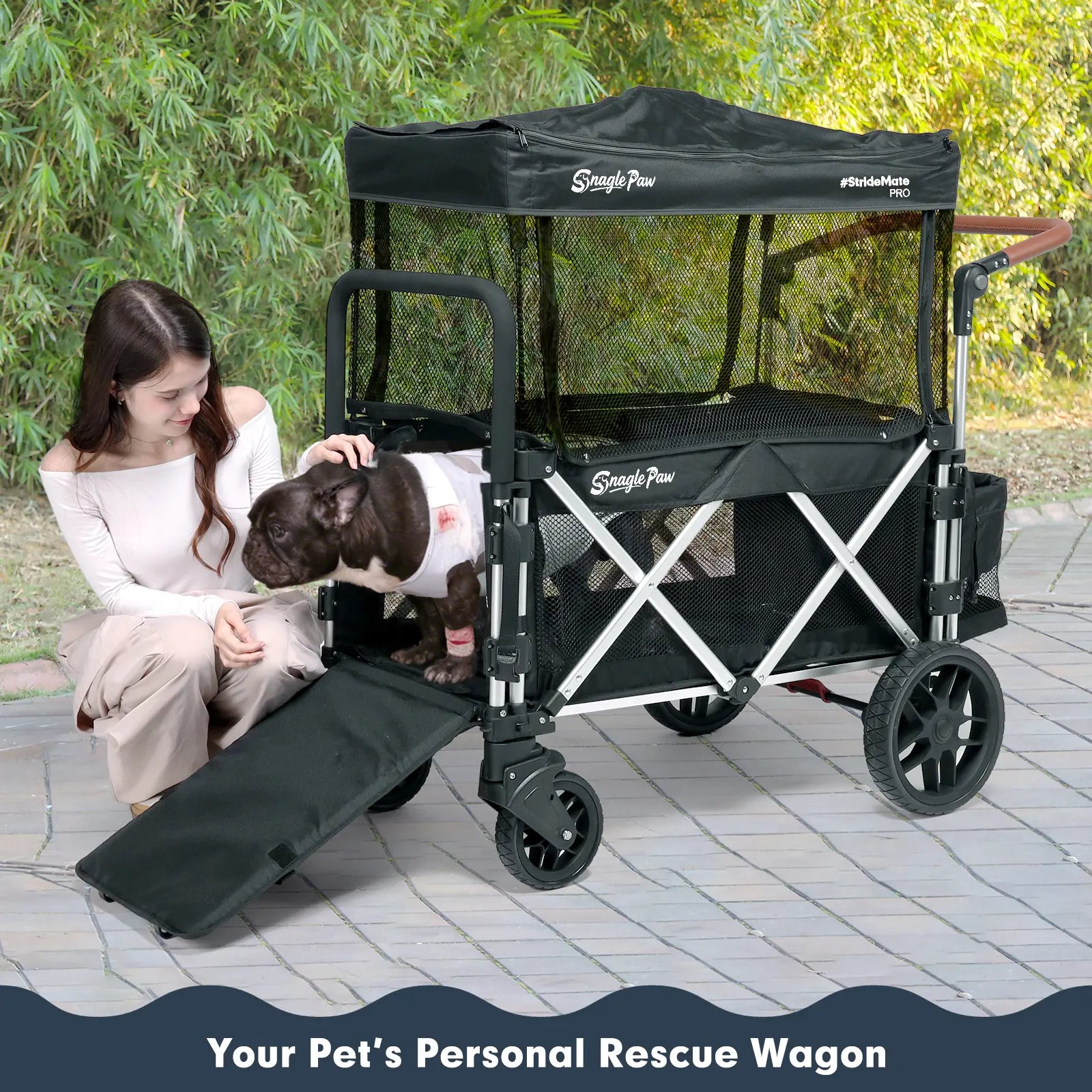 Snagle Paw Stridemate PRO Heavy-Duty Large Dog Stroller Wagon - Foldable, with Phone Holder, Safety Features, Storage Basket - for Senior, Injured & Disabled Pets, Fits 2 Dogs for Outdoor Adventures
