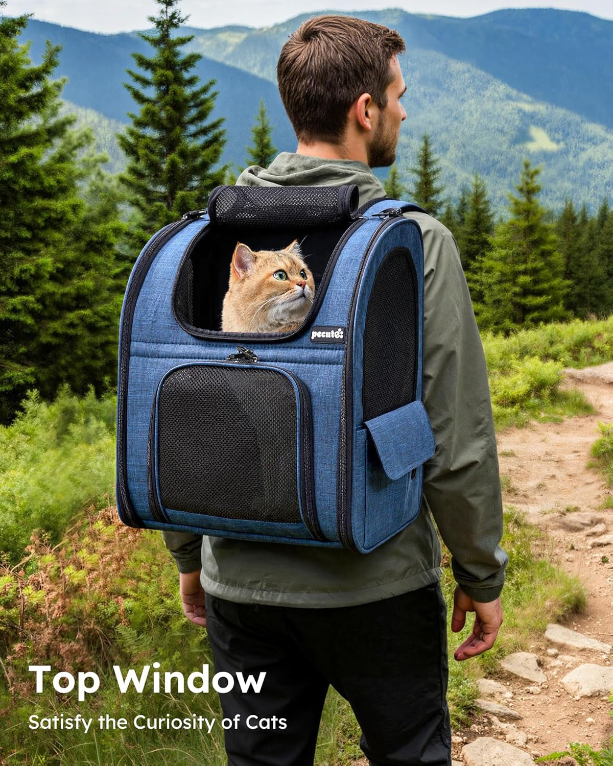 cat carrier backpack expandable, cat backpack with breathable window | durable oxford cloth, lockable zipper,use for pet under 11 lbs to travel