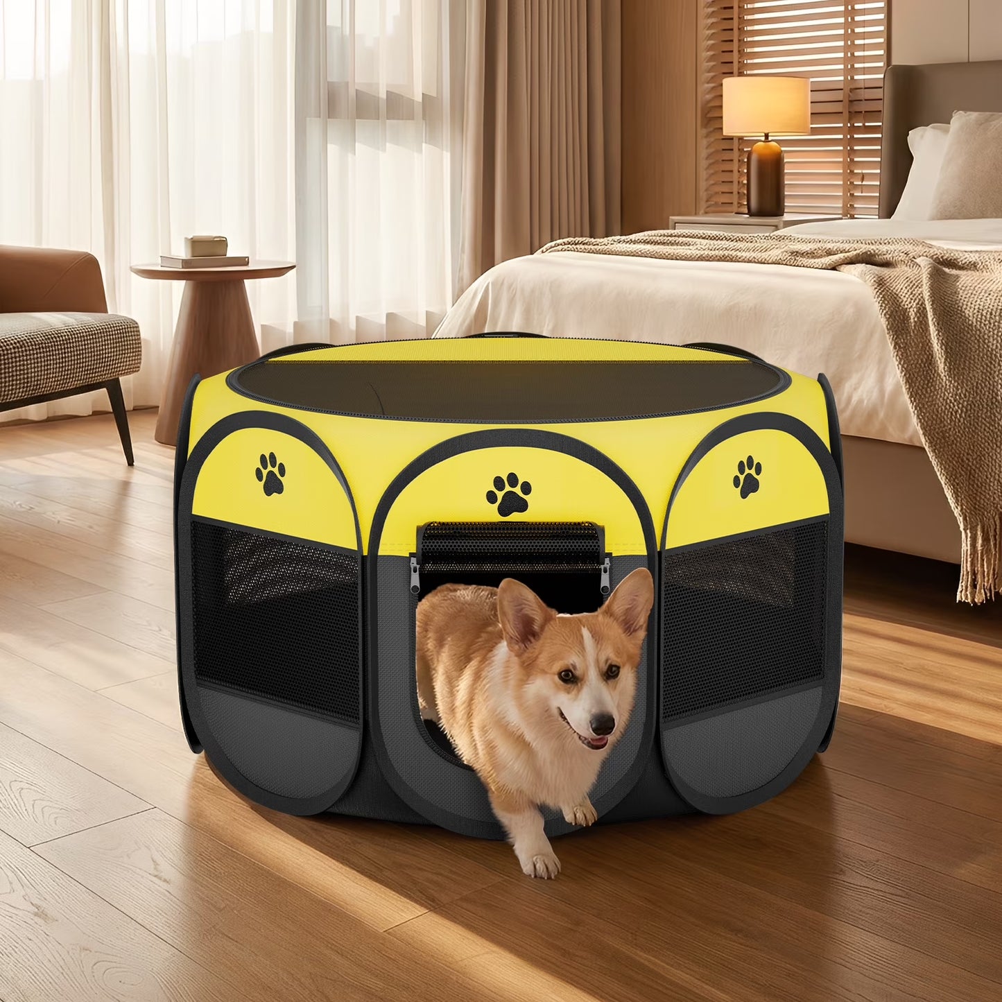 pet playpen for small animal indoor cats enclosed, pop up dog playpen outdoor tent crate cage with locking zipper top cover door for puppy kitten tent-small
