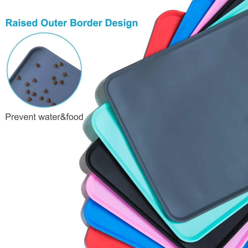 silicone waterproof dog cat pet food mats tray -fda grade dog pet cat feeding mat-blue