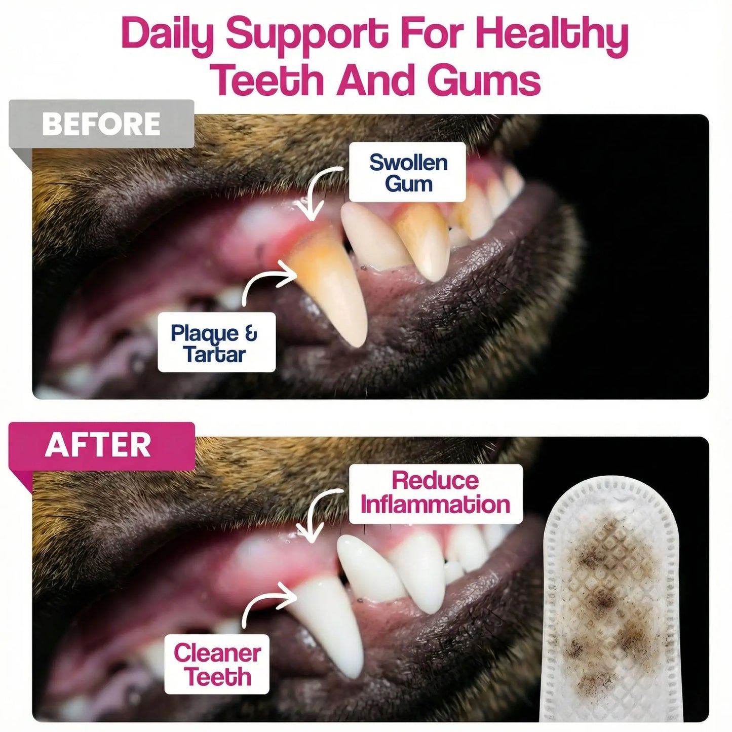 dr. paws: pet care finger wipes for dogs & cats – dental cleaning, ear cleaner & eye care wipes | removes plaque, bad breath, tear stains & ear wax | hypoallergenic no-rinse grooming wipes