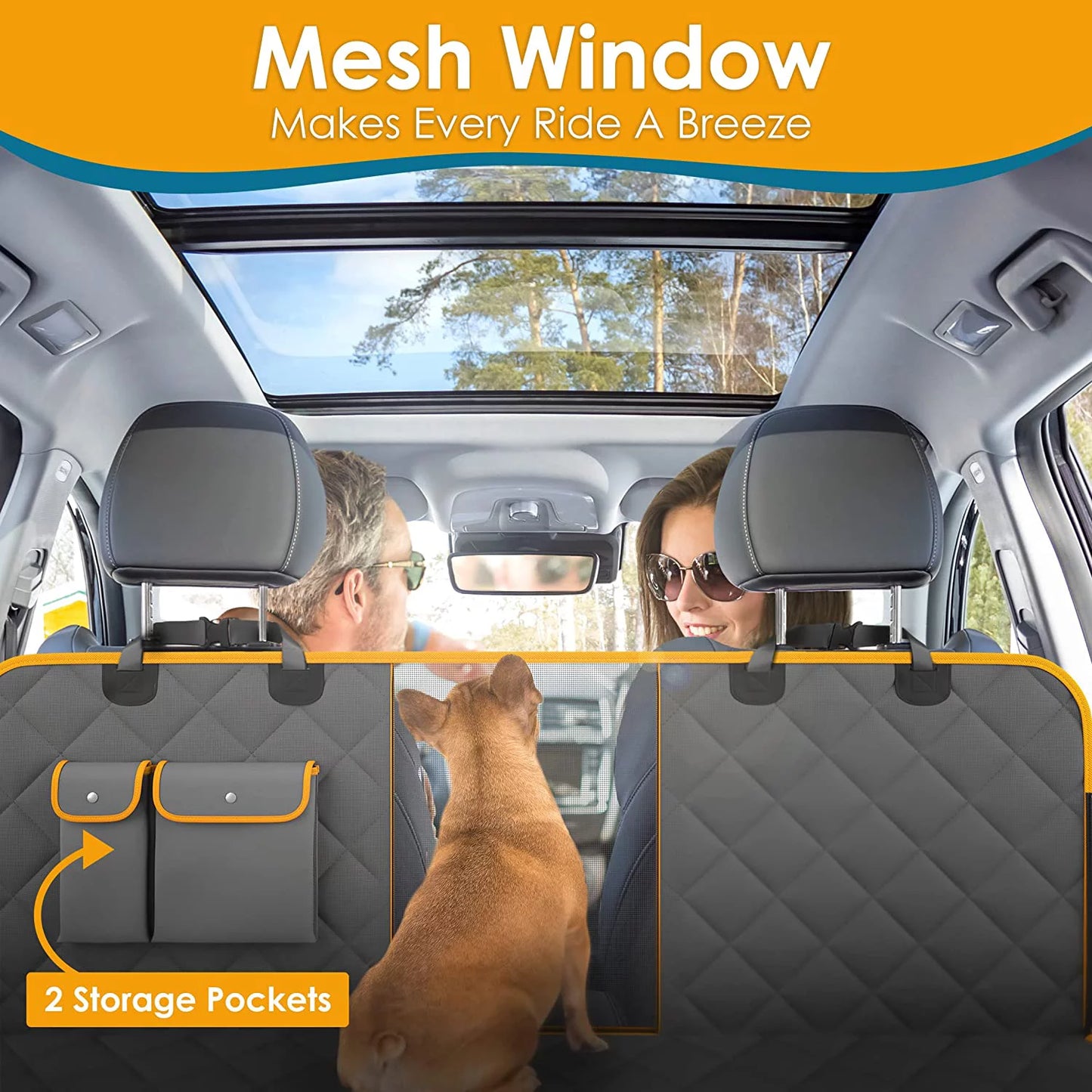 dog car seat cover, waterproof & nonslip back seat hammock with mesh window & seat belt