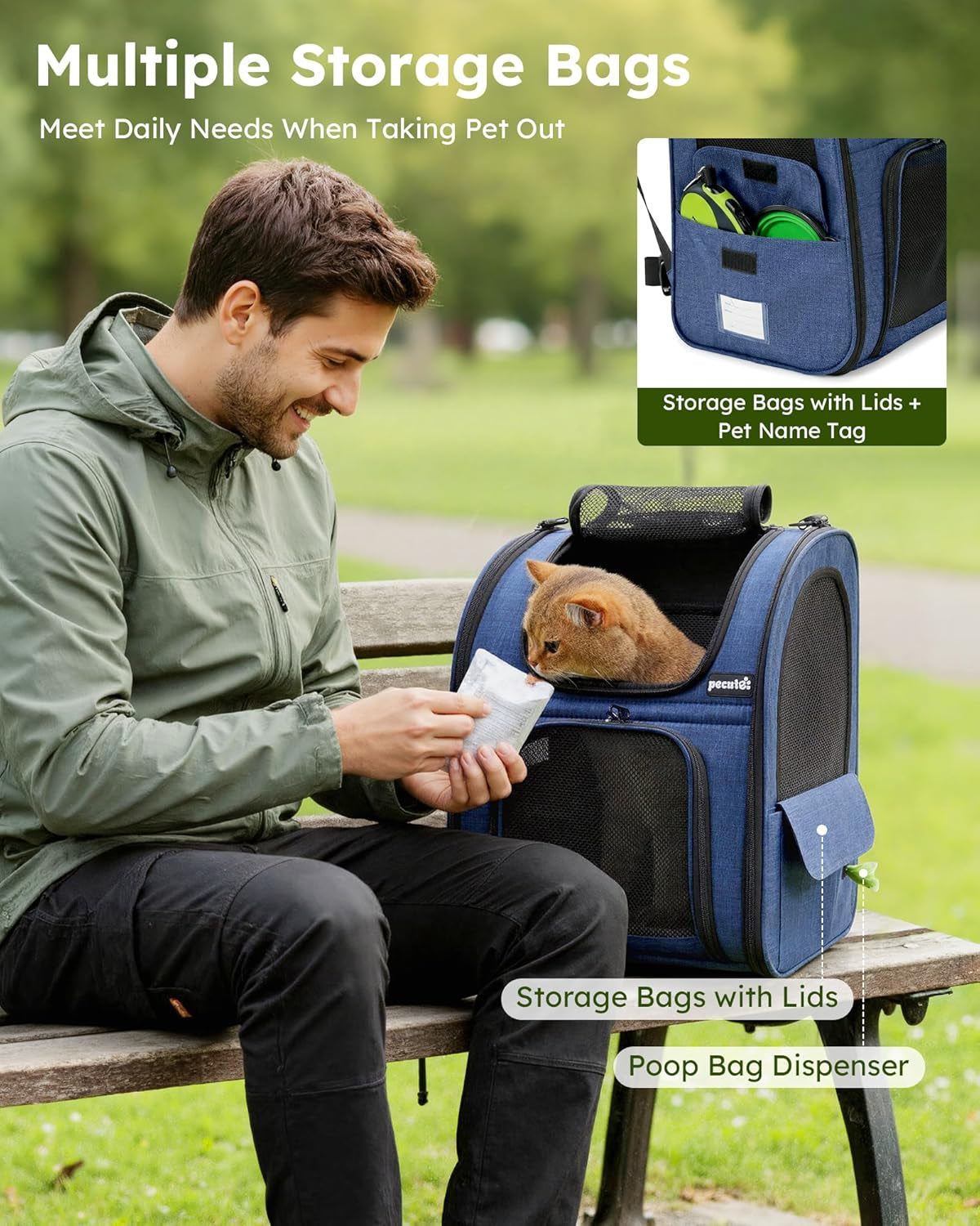 cat carrier backpack expandable, cat backpack with breathable window | durable oxford cloth, lockable zipper,use for pet under 11 lbs to travel