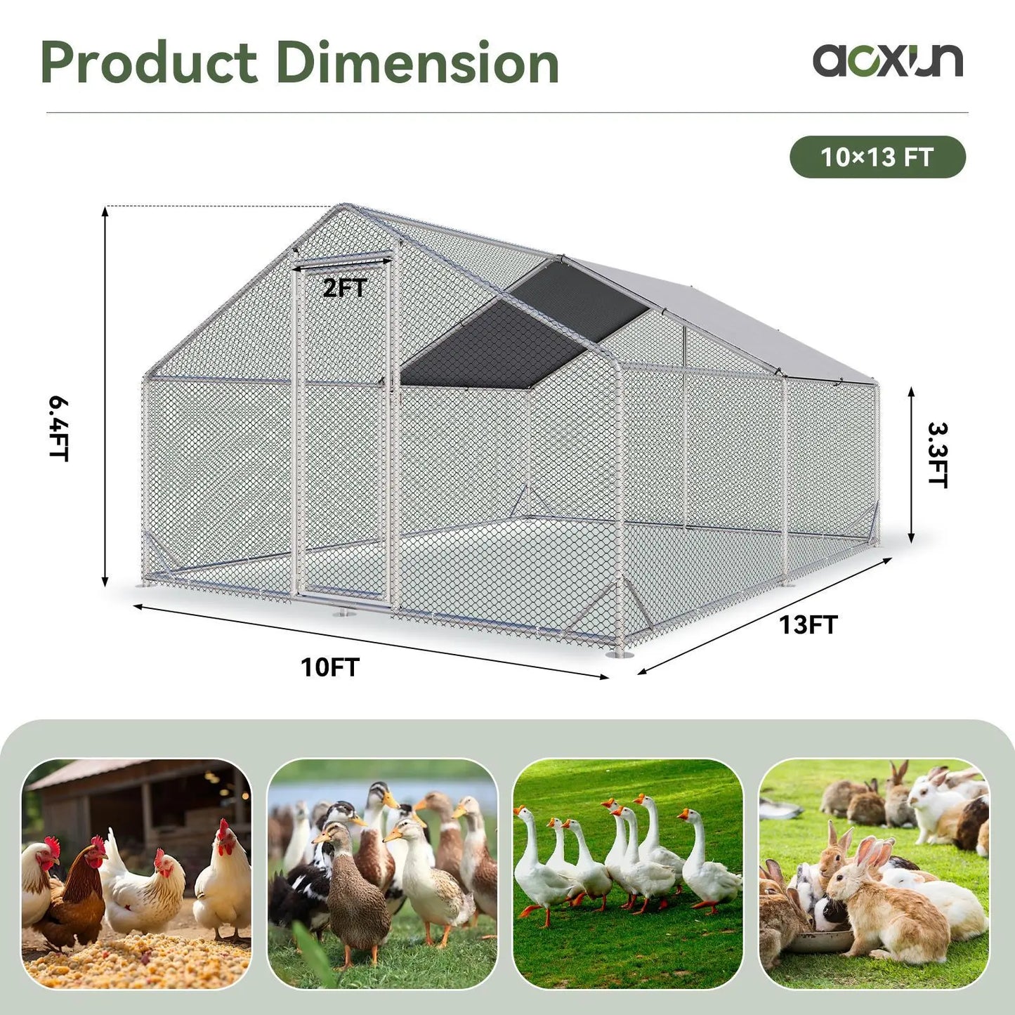 chicken coop metal large cover wire，spire peak roof security lock waterproof outdoor poultry enclosure for yard & farm metal poultry coop chicken cage enclosed enclosed poultry hutch
