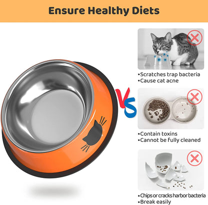 3PCS Pet Bowl Stainless Steel Non-Skid Base Dog Bowl Cat Bowl with 2 Food Scoop (Multicolor)