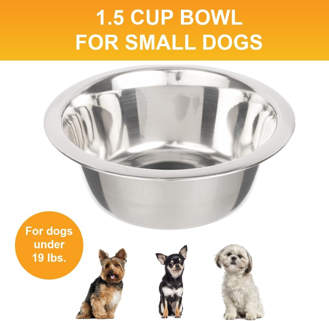 1.5 cup (12 oz.) stainless steel dog bowls, set of 2 neater feeder replacement bowls (cat/small models), dog food bowl & water bowl, dishwasher safe metal dish for cats & small dogs
