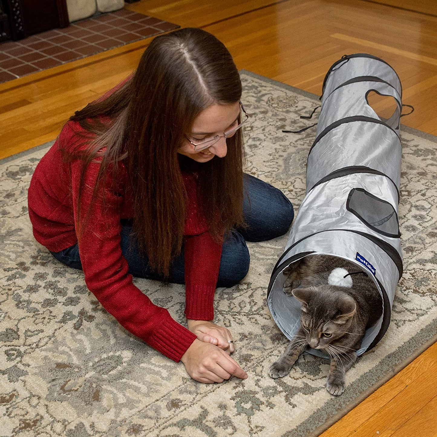 cat tunnel for indoor cats collapsible pop-up pet tube peek hole hideaway play toys for cats with ball