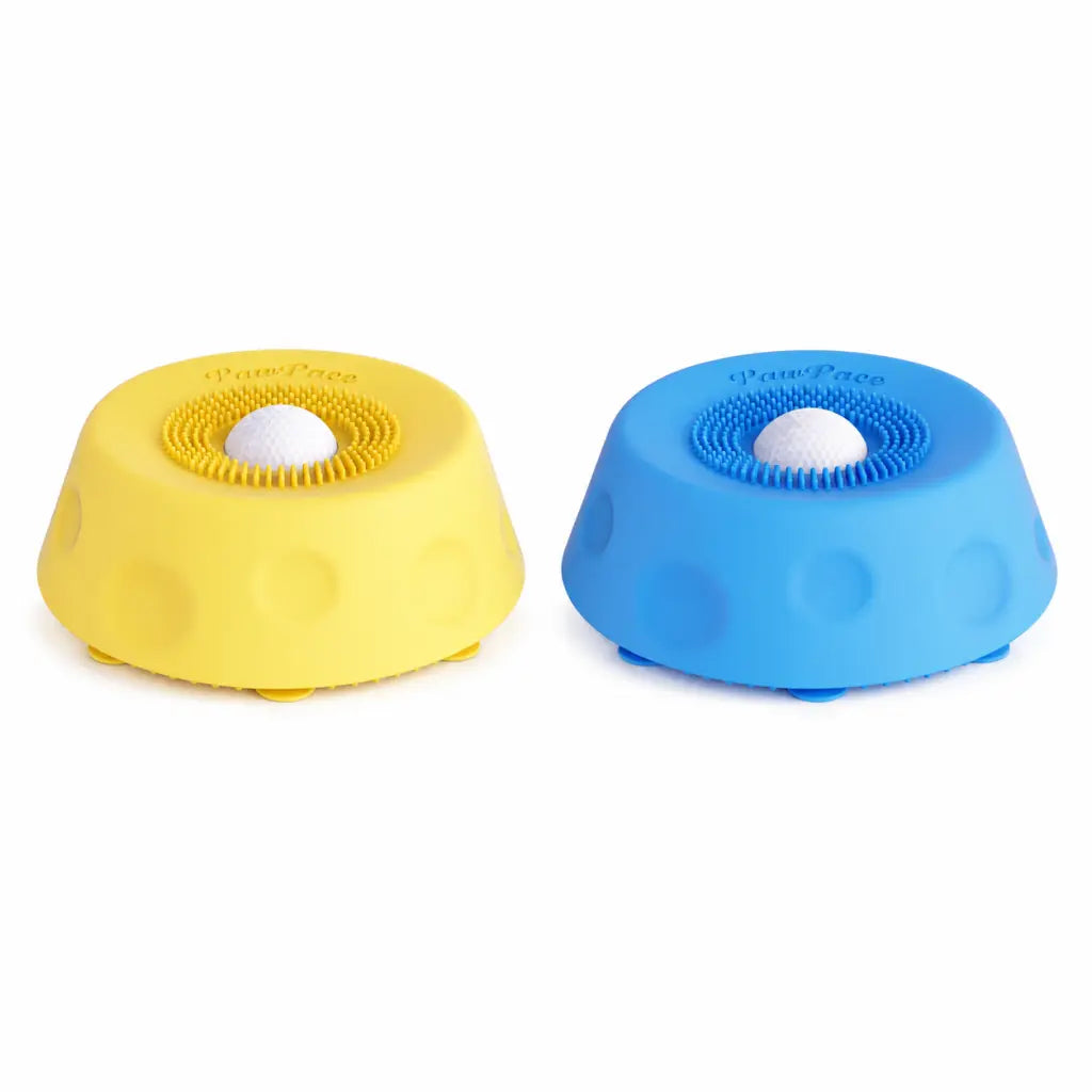 pawpace multi purpose dog bowl,no mess dog liquid slow feeder,easy clean lick bowl mat with ball ,8 extra large suction cups,no mess liquid treat enrichment bowl for dogs,dishwasher safe,blue
